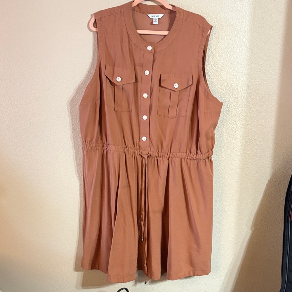 Nine West Sleeveless Button-Front Mini Dress in Brown